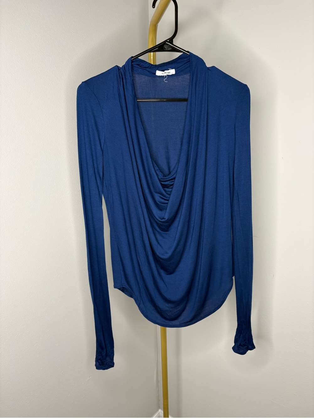 Helmut Lang Navy Draped Cowl Long-Sleeve Top